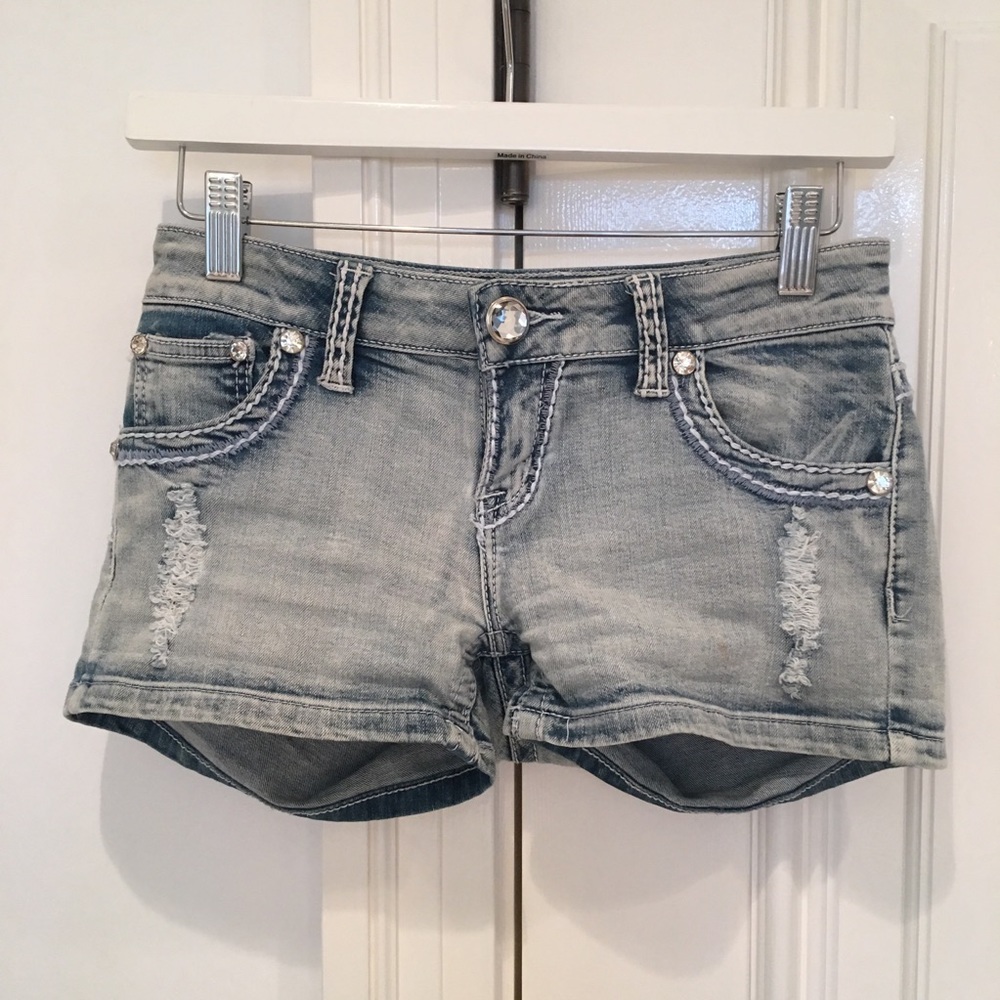 Papaya Embellished Jean Shorts